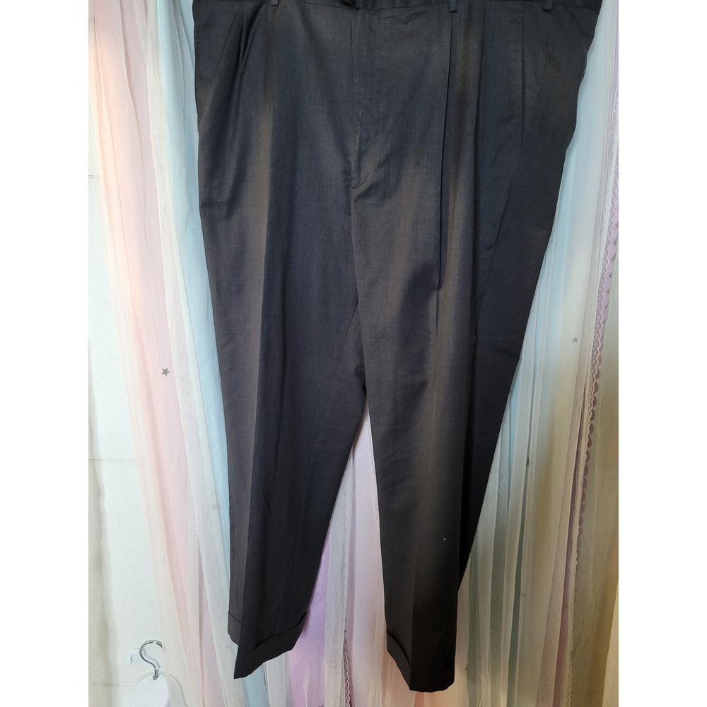 Profilo Mens 48 Pleated Front 100%Wool Dress Pants Charcoal Grey Cuffed Hem 1106